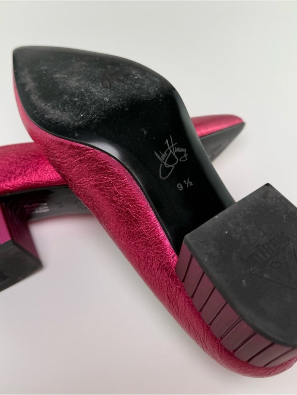 John Fluevog Bebe Metallic Pink Pump with Block Heel Size 9.5 - Picture 12 of 14
